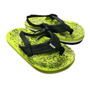 Reef Toddler Boy Flip Flops Size 9 Summer Beach Black Yellow